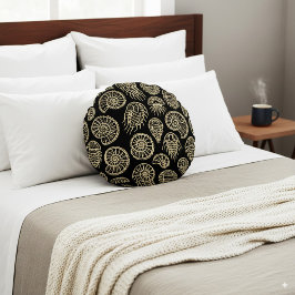  beige fossiel trilobiet-ammonietpatroon rond kussen