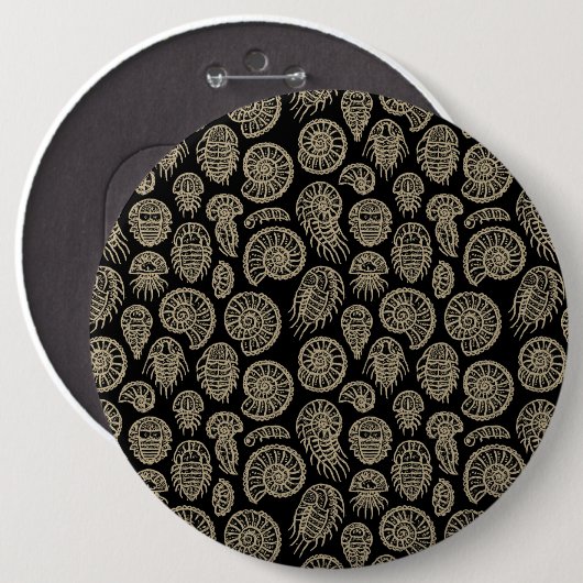 beige fossiel trilobiet-ammonietpatroon ronde button 6,0 cm (Voorkant /achterkant)