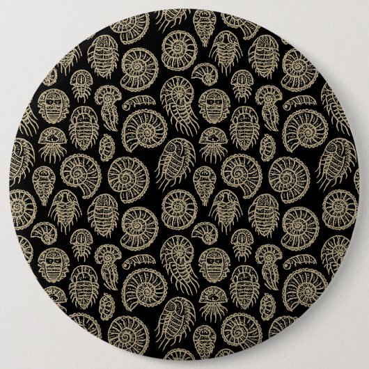 beige fossiel trilobiet-ammonietpatroon ronde button 6,0 cm (Voorkant)