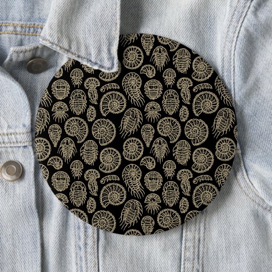 beige fossiel trilobiet-ammonietpatroon ronde button 6,0 cm (In situ)