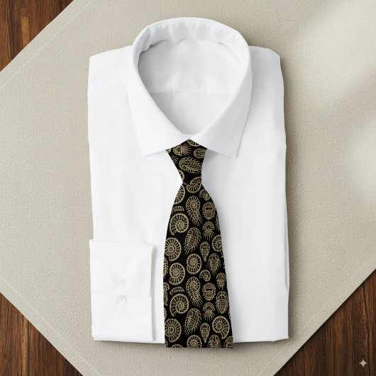  beige fossiel trilobiet-ammonietpatroon stropdas