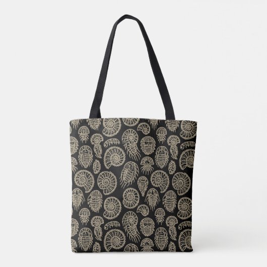 beige fossiel trilobiet-ammonietpatroon tote bag (Achterkant)