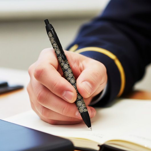  beige fossiel trilobiet-ammonietpatroon zwarte inkt pen