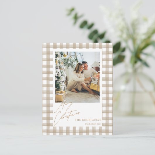 Beige Foto Kerst Briefkaart (Staand voorkant)