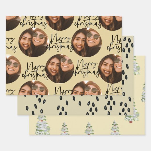 beige foto kerstvakantie inpakpapier vel (Set)