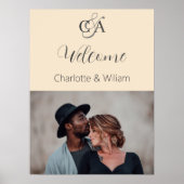 Beige foto monogram bruiloft welkom teken poster (Voorkant)