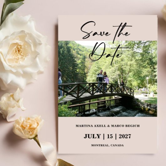 Beige Foto Save the date Invitation Kaart