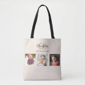 Beige fotocollage monogram tote bag (Voorkant)