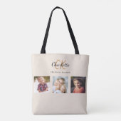 Beige fotocollage monogram tote bag (Achterkant)