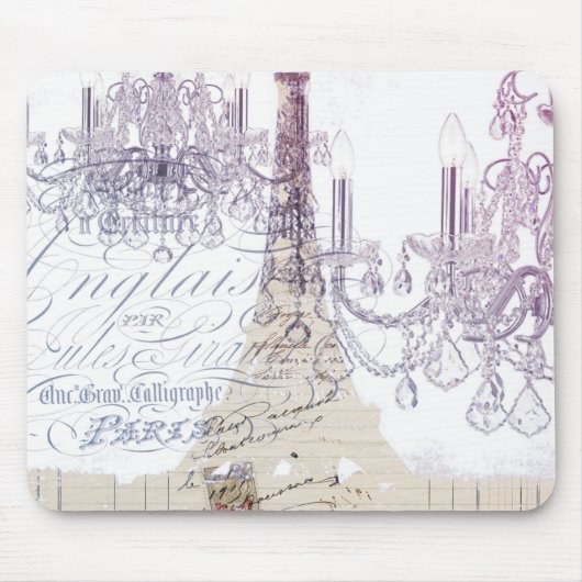 beige franse scriptkroes chandelier paris eiffelto muismat (Voorkant)