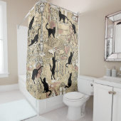 Beige French Cat Paris Cafe Shower Curtain Douchegordijn (In situ)