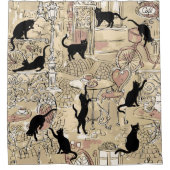 Beige French Cat Paris Cafe Shower Curtain Douchegordijn (Voorkant)