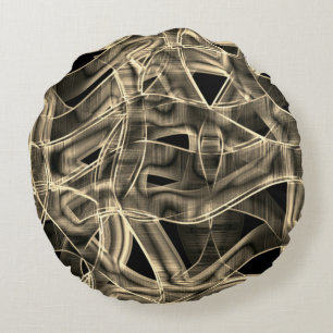 Beige gebogen linten, contrasterende reliëflijnen rond kussen