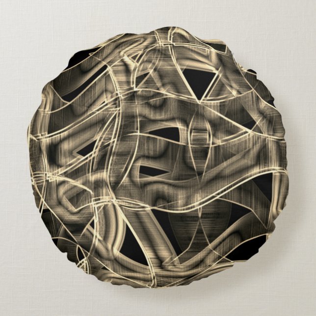 Beige gebogen linten, contrasterende reliëflijnen rond kussen (Achterkant)