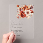 Beige gebrande sinaasappels bloemen duidelijke bru acryl uitnodigingen (Insitu (Draagbaar))