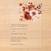 Beige gebrande sinaasappels bloemen duidelijke bru acryl uitnodigingen (Voorkant)