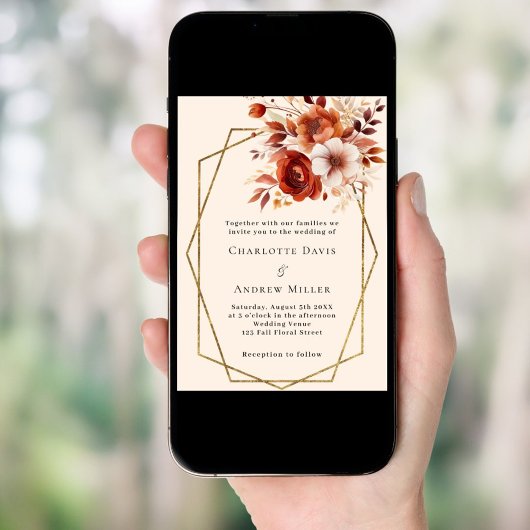 Beige gebrande sinaasappels bloemen geometrische b kaart