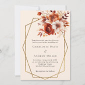 Beige gebrande sinaasappels bloemen geometrische b kaart (Voorkant)