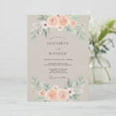 Beige Gedempte Botanische Bruiloft Kaart (Staand voorkant)
