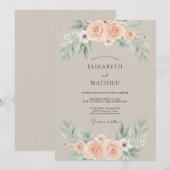 Beige Gedempte Botanische Bruiloft Kaart (Voorkant / Achterkant)