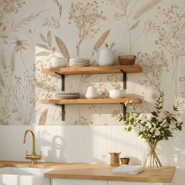 Beige Gedroogde Bloem Botanisch Behang