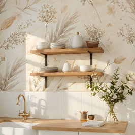 Beige Gedroogde Bloem Botanisch Behang