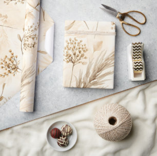 Beige Gedroogde Bloem Botanisch Cadeaupapier