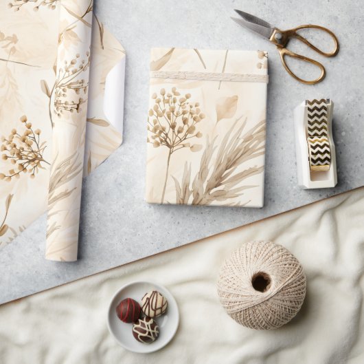 Beige Gedroogde Bloem Botanisch Cadeaupapier (Crafts)