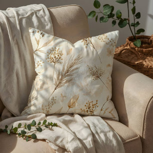 Beige Gedroogde Bloem Botanisch Kussen
