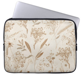 Beige Gedroogde Bloem Botanisch Laptop Sleeve