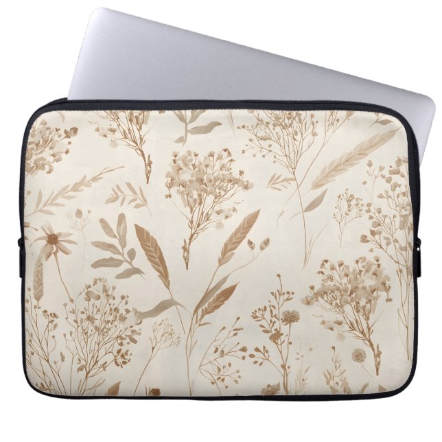 Beige Gedroogde Bloem Botanisch Laptop Sleeve (Voorkant)