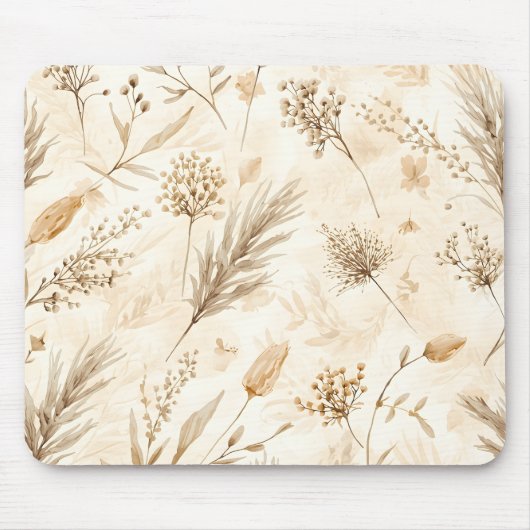 Beige Gedroogde Bloem Botanisch Muismat (Voorkant)