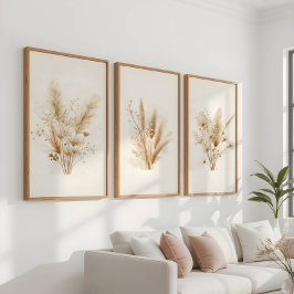Beige Gedroogde Bloem Botanisch Muurkunst Sets