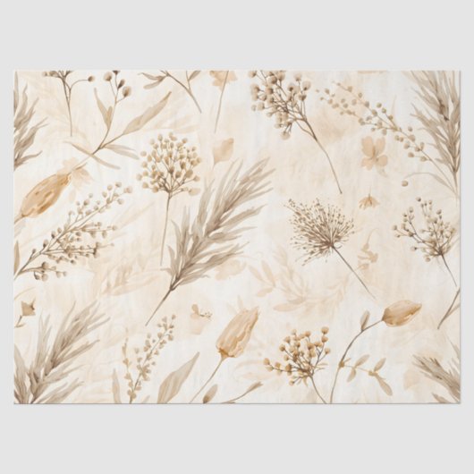 Beige Gedroogde Bloem Botanisch Tissuepapier (Voorkant)