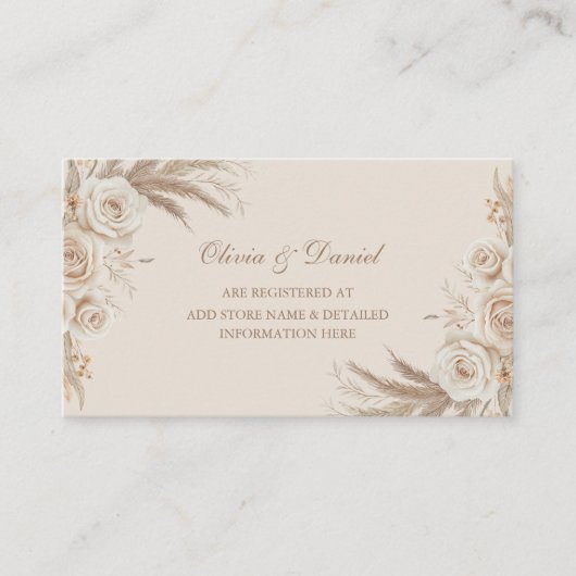 Beige gedroogde bloemen en witte rozen register Ka Informatiekaartje (Voorkant)