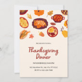 Beige Geïllustreerde Thanksgiving Diner Kaart (Voorkant)