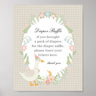 Beige Gekke Gans Bloemen Gingham Luier Raffle Sig Poster