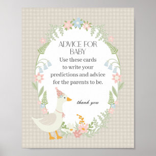 Beige Gekke Gans Floral Gingham Advies voor Baby Poster