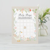 Beige Gekke Gans Floral Gingham Baby Bingo Game Kaart (Staand voorkant)
