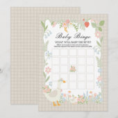 Beige Gekke Gans Floral Gingham Baby Bingo Game Kaart (Voorkant / Achterkant)