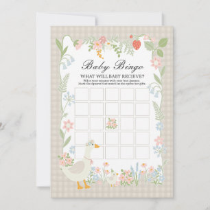 Beige Gekke Gans Floral Gingham Baby Bingo Game Kaart