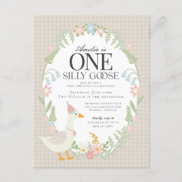 Beige Gekke Gans Floral Gingham eerste verjaardag Briefkaart