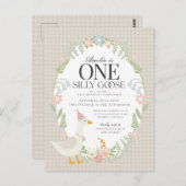Beige Gekke Gans Floral Gingham eerste verjaardag Briefkaart (Voorkant / Achterkant)