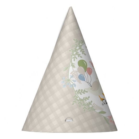 Beige Gekke Gans Floral Gingham Verjaardagsgunst Feesthoedjes (Links)