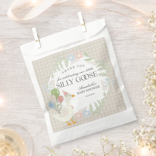 Beige Gekke Goose Floral Gingham Baby shower Bedankzakje (Geknipt)