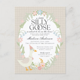 Beige Gekke Goose Floral Gingham Baby shower Briefkaart