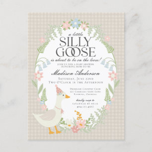 Beige Gekke Goose Floral Gingham Baby shower Briefkaart