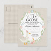 Beige Gekke Goose Floral Gingham Baby shower Briefkaart (Voorkant / Achterkant)