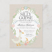 Beige Gekke Goose Floral Gingham Baby shower Briefkaart (Voorkant)