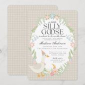 Beige Gekke Goose Floral Gingham Baby shower Kaart (Voorkant / Achterkant)